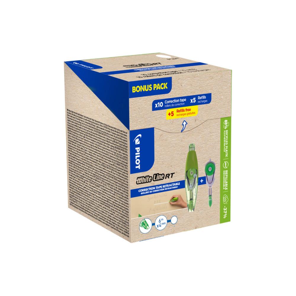 Roller de correction Pilot Greenpack Whiteline RT - 4mm x 6m - lot de 10 + 10 recharges
