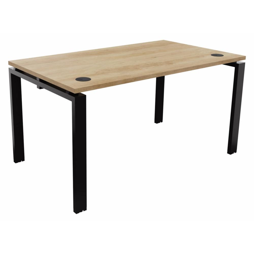 Bureau droit E-link L 140 x P 80 cm - Plateau Ch�ne Nebraska - 4 pieds Noir