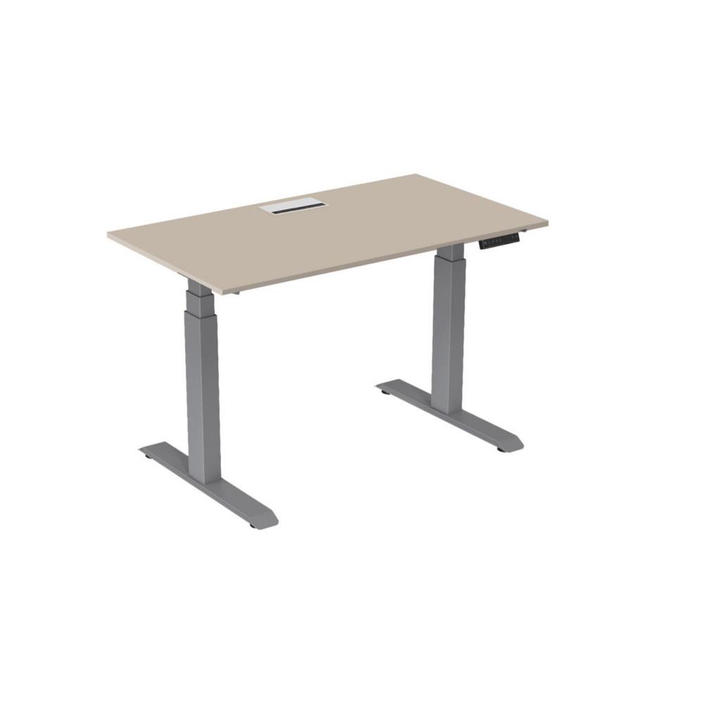 Bureau �lectrique hauteur r�glable Nova L140 cm plateau avec top access Argile - pieds m�tal Gris