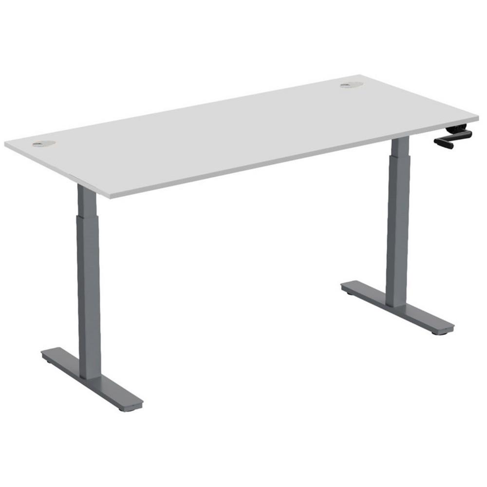 Bureau Assis-Debout Nova � Manivelle L.180 x P.80 cm - Plateau avec Obturateurs Blanc - Pieds m�tal Gris
