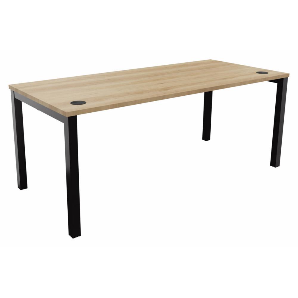 Bureau Osmose avec obturateurs L180 x P80 - Plateau Ch�ne Nebraska - Pieds m�tal Noir