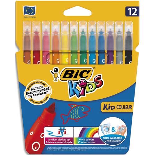 Etui de 12 feutres de coloriage Bic Kids Couleur - pointe moyenne - coloris assortis