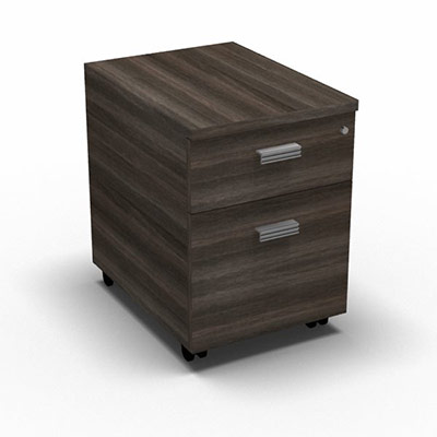 Caisson mobile Moka H. 59,4 x L. 43,6 x P. 55,9 cm 2 tiroirs dcorchne royal brun poignes mtalliques finition gris aluminium