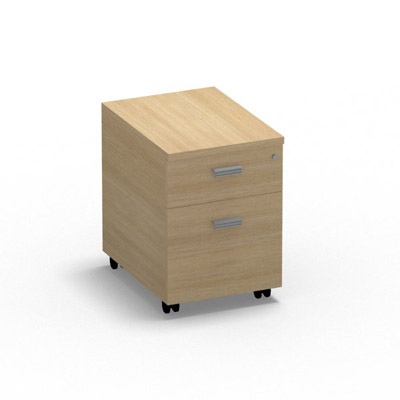 Caisson mobile Moka H. 59,4 x L. 43,6 x P. 55,9 cm 2 tiroirs dcorchne clair poignes mtalliques finition gris aluminium