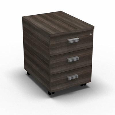Caisson mobile Moka H. 59,4 x L. 43,6 x P. 55,9 cm 3 tiroirs dcorchne royal brun poignes mtalliques finition gris aluminium