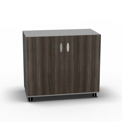 Armoire Moka H. 71 x L. 80 x P. 42,6 cm corps gris aluminium 2 portes battantes dcor chne royal brun - quipe d'1 tablette