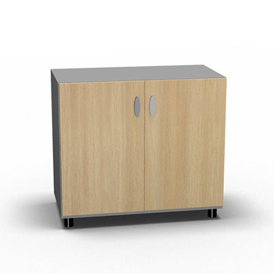 Armoire Moka H. 71 x L. 80 x P. 42,6 cm corps gris aluminium 2 portes battantes dcor chne clair - quipe d'1 tablette