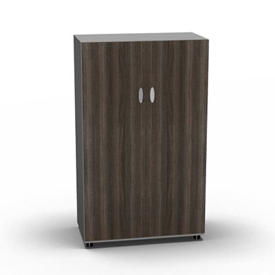 Armoire Moka H. 133,3 x L. 80 x P. 42,6 cm corps gris aluminium 2 portes battantes dcor chne royal brun - quipe de 3 tablettes
