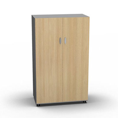 Armoire Moka H. 133,3 x L. 80 x P. 42,6 cm corps gris aluminium 2 portes battantes dcor chne clair - quipe de 3 tablettes