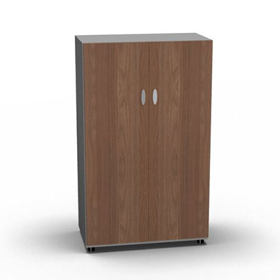 Armoire Moka H. 133,3 x L. 80 x P. 42,6 cm corps gris aluminium 2 portes battantes dcor noyer ambr - quipe de 3 tablettes