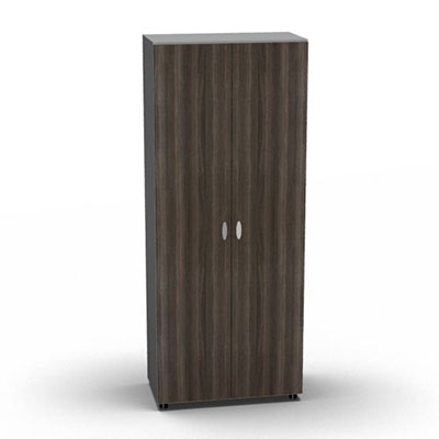 Armoire Moka H. 197,3 x L. 80 x P. 42,6 cm corps gris aluminium 2 portes battantes dcor chne royal brun - quipe de 4 tablettes