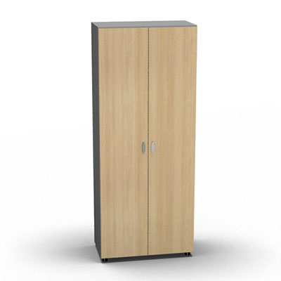 Armoire Moka H. 197,3 x L. 80 x P. 42,6 cm corps gris aluminium 2 portes battantes dcor chne clair - quipe de 4 tablettes