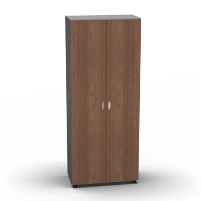 Armoire Moka H. 197,3 x L. 80 x P. 42,6 cm corps gris aluminium 2 portes battantes dcor noyer ambr - quipe de 4 tablettes