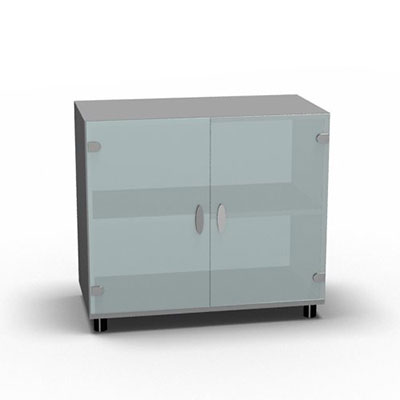 Armoire Moka H. 71 x L. 80 x P. 42,6 cm corps gris aluminium 2 portes battantes verre dpoli transparent - quipe d'1 tablette