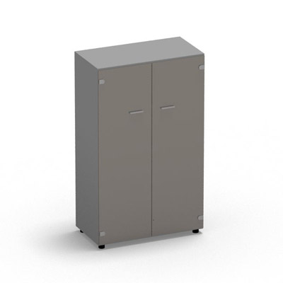 Armoire Moka H. 133,3 x L. 80 x P. 42,6 cm corps gris aluminium 2 portes battantes verre maill gris - quipe de 3 tablettes