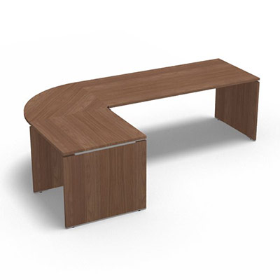 Ensemble Moka compos� d'une table de bureau rectangulaire Moka L. 180 x P. 80 cm d�cor noyer ambr�, d'un angle 90� et d'une table retour L. 80 x P. 80 cm