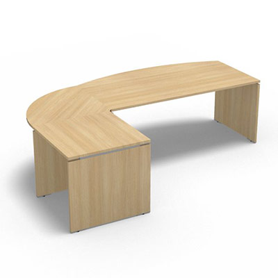 Ensemble Moka compos� d'une table de bureau arqu�e Moka L. 180 x P. 80 cm d�cor ch�ne clair, d'un angle 90� et d'une table retour L. 80 x P. 80 cm