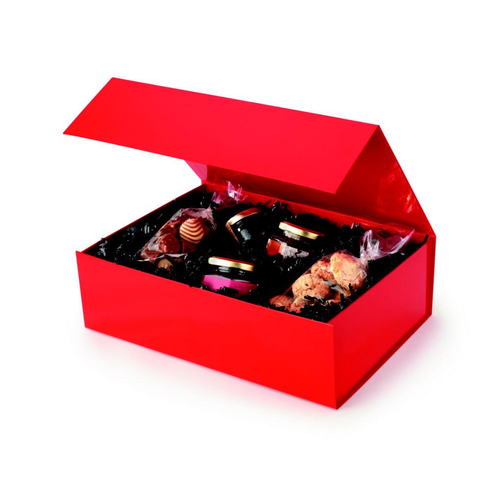 Bote cadeau carton fermeture aimante L.33 x l.23 x H.10 cm - Rouge brillant (paquet 10 units)