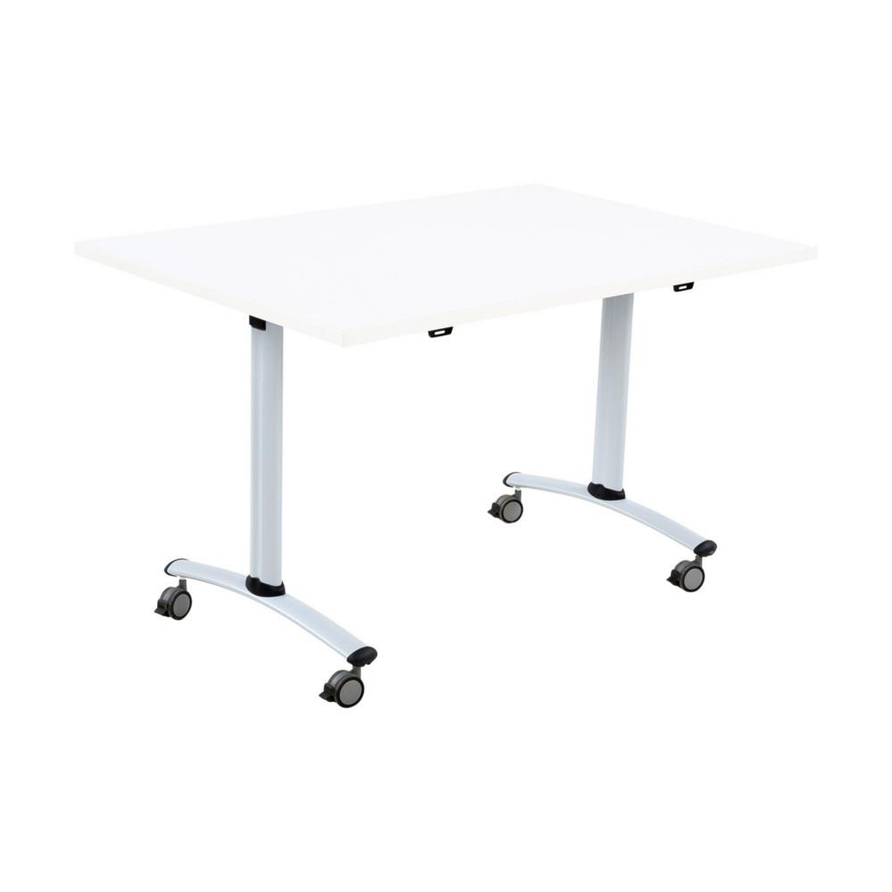 Table mobile  plateau basculant - L 120 x P 80 cm - Plateau Blanc - pieds mtal mtal Aluminium