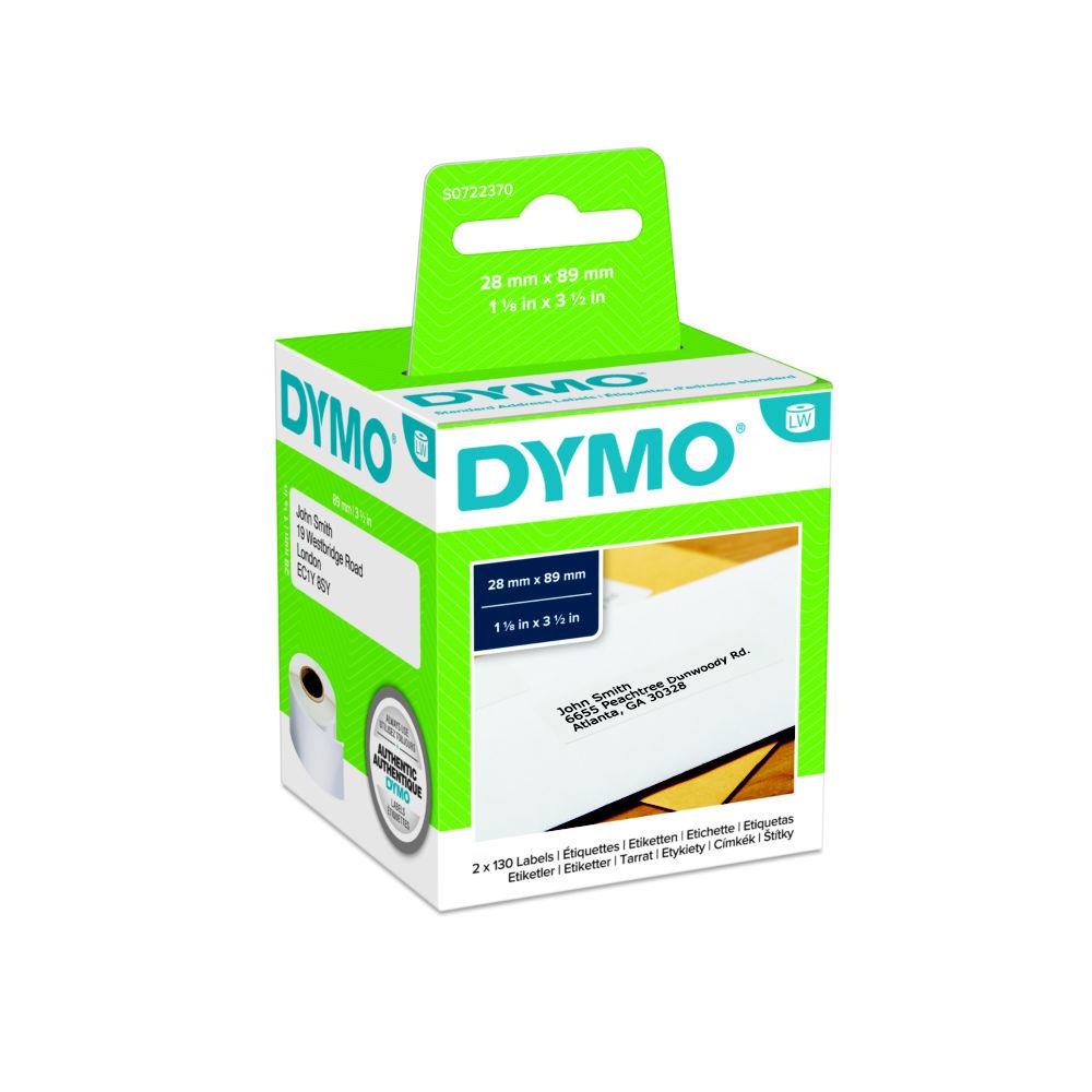 Etiquette adresse papier 28 x 89 mm Dymo S0722370 blanche - Bote de 2 rouleaux de 130