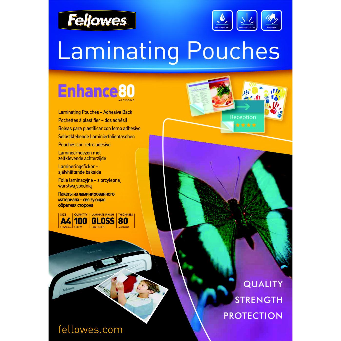 Pochettes de plastification - Format A4 - dos adhsif - paisseur 2 x 80 microns - Bote de 100