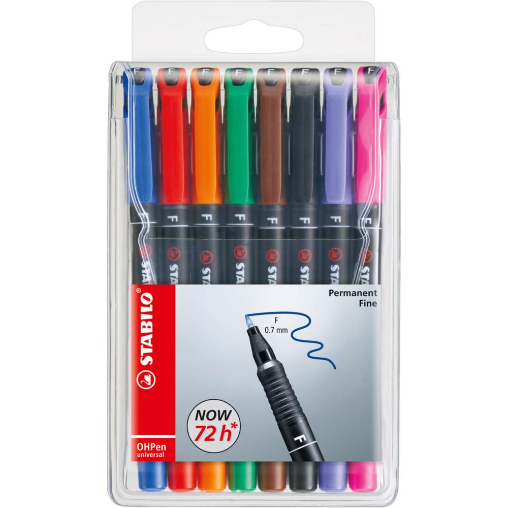 Stylo-feutre Stabilo OHPen universal - marqueur permanent - pointe fine 0,7 mm - pochette de 8 coloris assortis