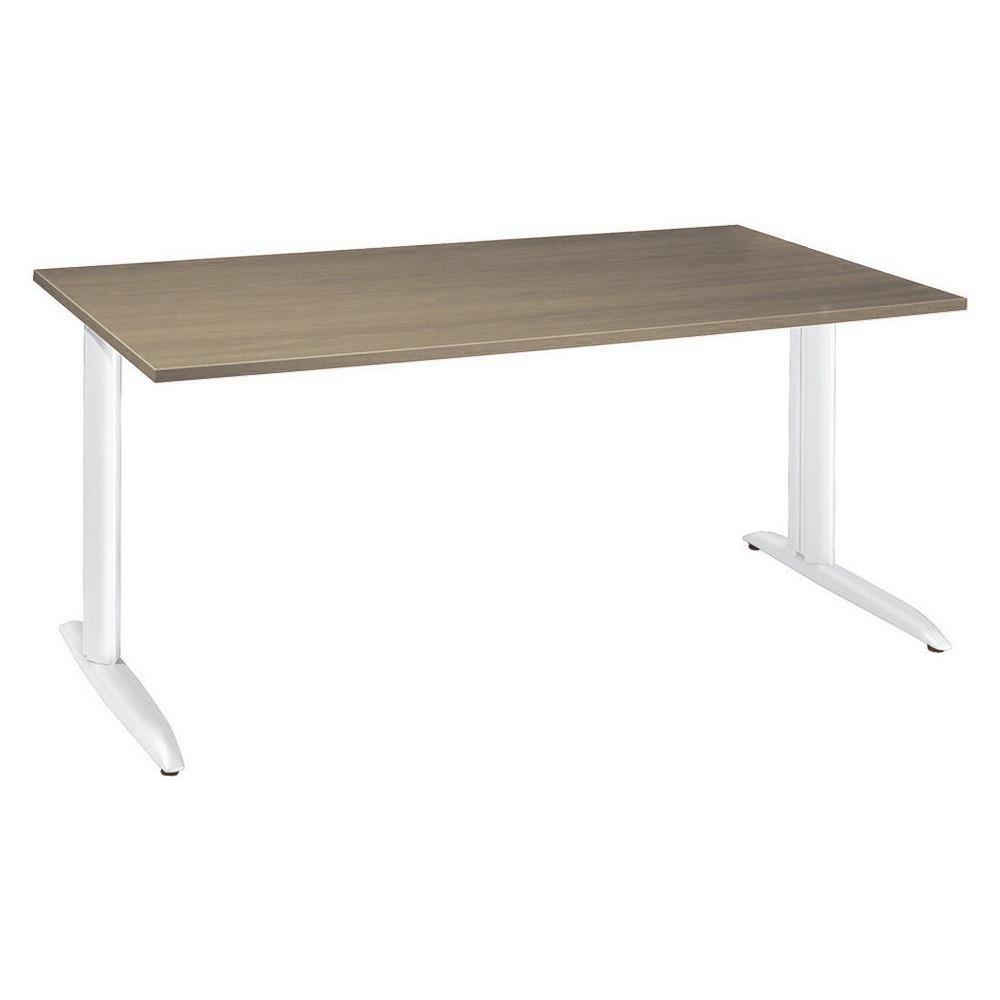 Bureau droit Tempo - L 120 x P 80 cm - plateau ch�ne gris� - pieds m�tal en L blancs