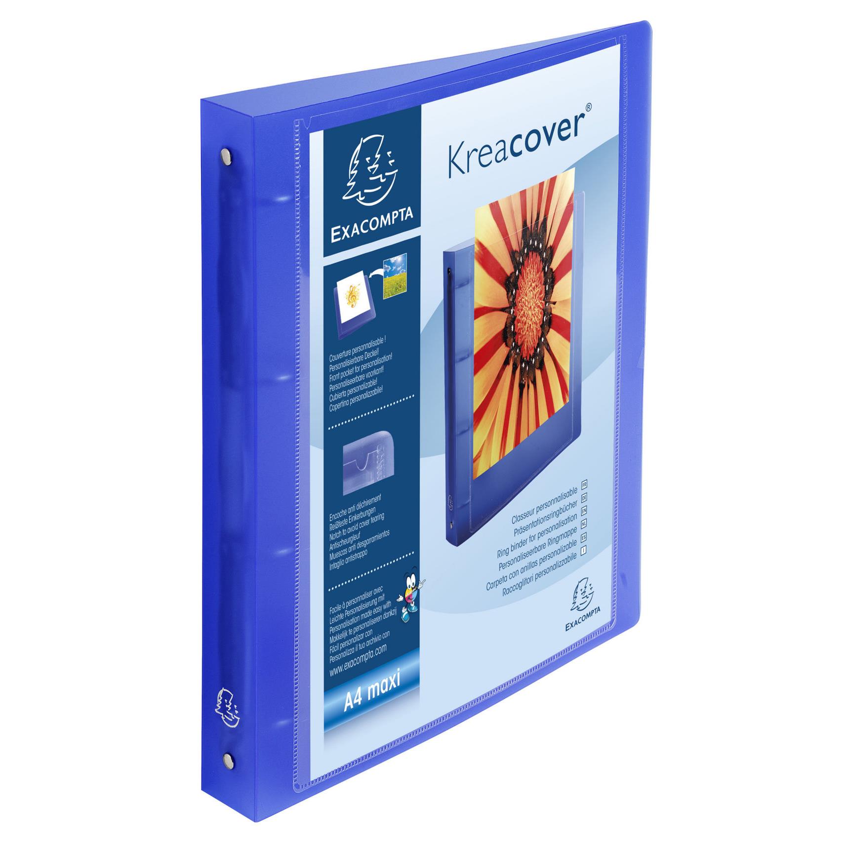 Classeur  anneaux translucide Exacompta KreaCover - dos 30 mm - bleu