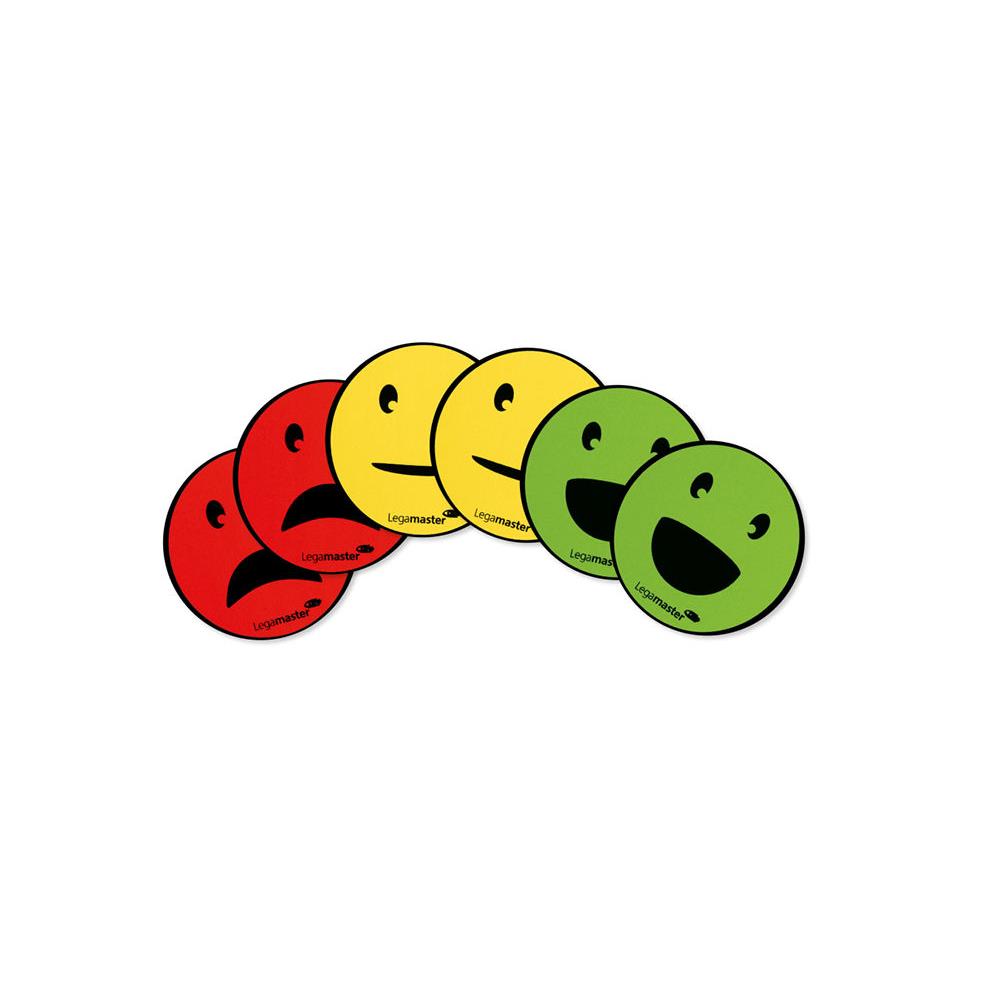 Assortiment de 6 emoticones magntiques Legamaster - 140 x 80 x 5 mm - coloris rouge - jaune - vert - paquet 6 units