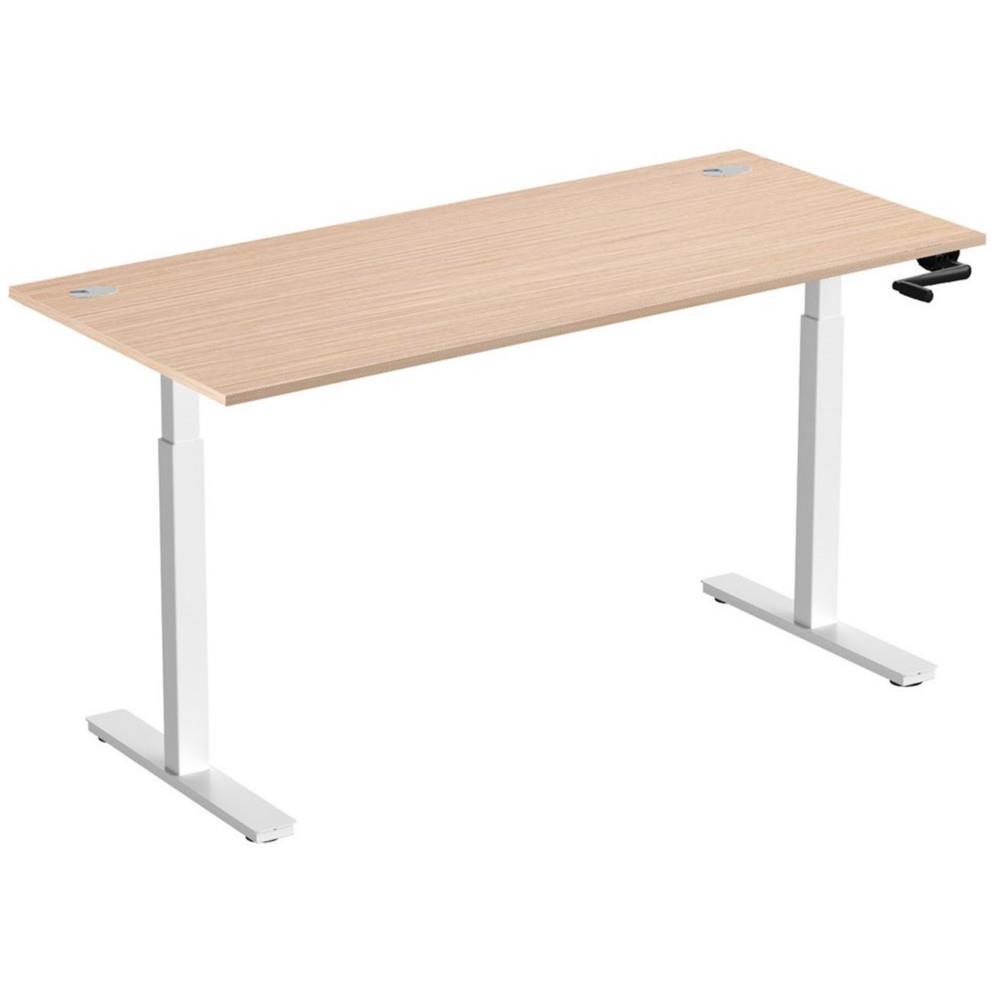 Bureau Assis-Debout Nova � Manivelle L.180 x P.80 cm - Plateau avec Obturateurs H�tre - Pieds m�tal Blanc