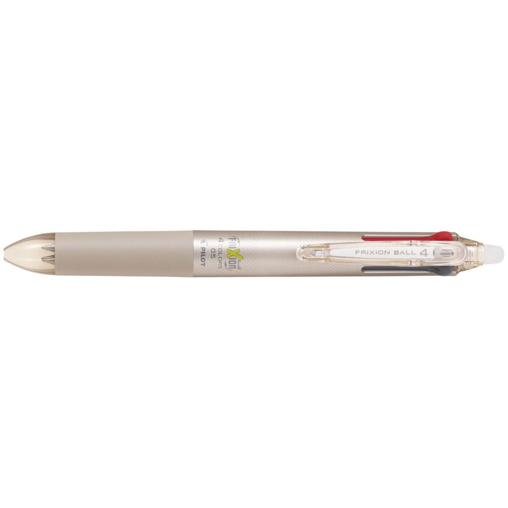 Stylo FriXion Ball Pilot 4 couleurs Pilot roller encre gel effa�able et rechargeable - Pointe fine - Corps champagne