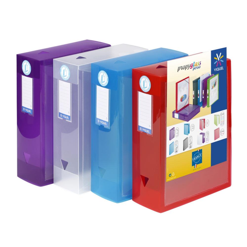 Bote de classement A4 Viquel Propyglass personnalisable en polypropylne - Dos 10 cm - Coloris assortis