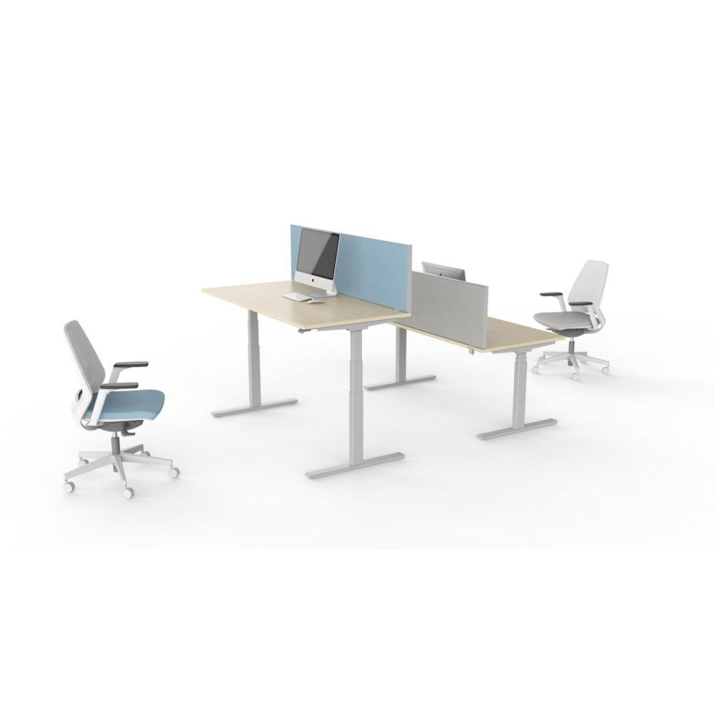 Bureau assis-debout rglage lectrique Eminence - 160 x 80 cm - plateau chne - pitement colonne centr aluminium