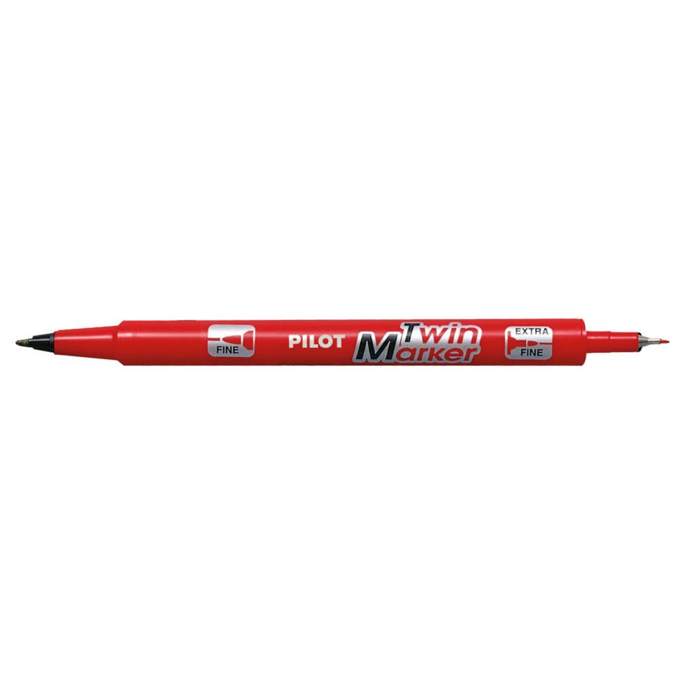 Marqueur permanent Pilot Twin Marker 2 pointes 0,3 mm - 0,5 mm - Rouge