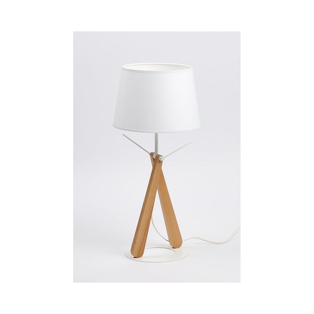 Lampe de bureau LED Zazou - puissance 40W - culot E27 - pied htre - socle et abat-jour blancs