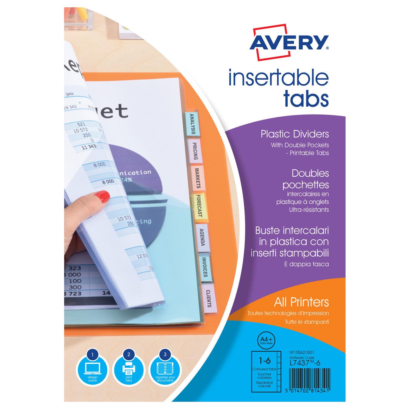 Double pochette intercalaires Avery - polypropylne - onglets personnalisables - format A4+ - Jeu de 6 - 5621501