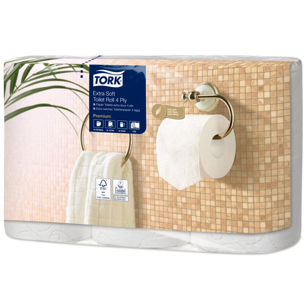 Papier toilette Tork quadruple �paisseur T4 Premium extra-doux blanc - 110406 - Lot de 6 rouleaux de 150 feuilles