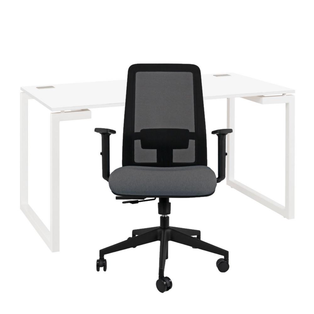 Pack bureau Nexus L140 x P80 cm - Blanc + sige Naa maille Anthracite