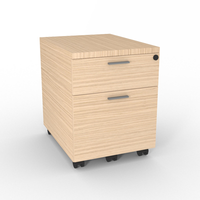 Caisson mobile m�lamin� gamme Kyos - 2 tiroirs - ch�ne blanc z�br�