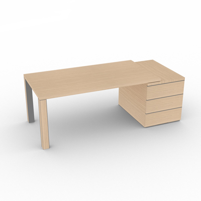 Bureau de direction Kyos sur caisson porteur - 210 x 90 cm chne blanc - pieds carrs gris alu