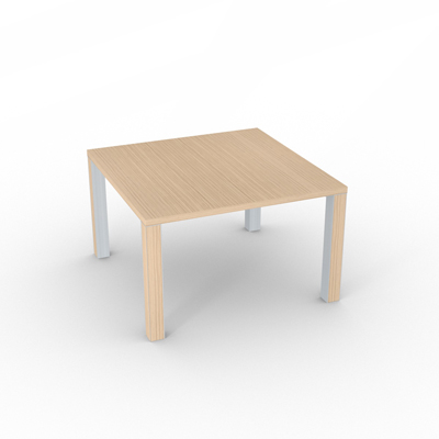 Table de runion carre Kyos - 120 x 120 cm - plateau chne blanc - sur 4 pieds mtal carrs gris alu