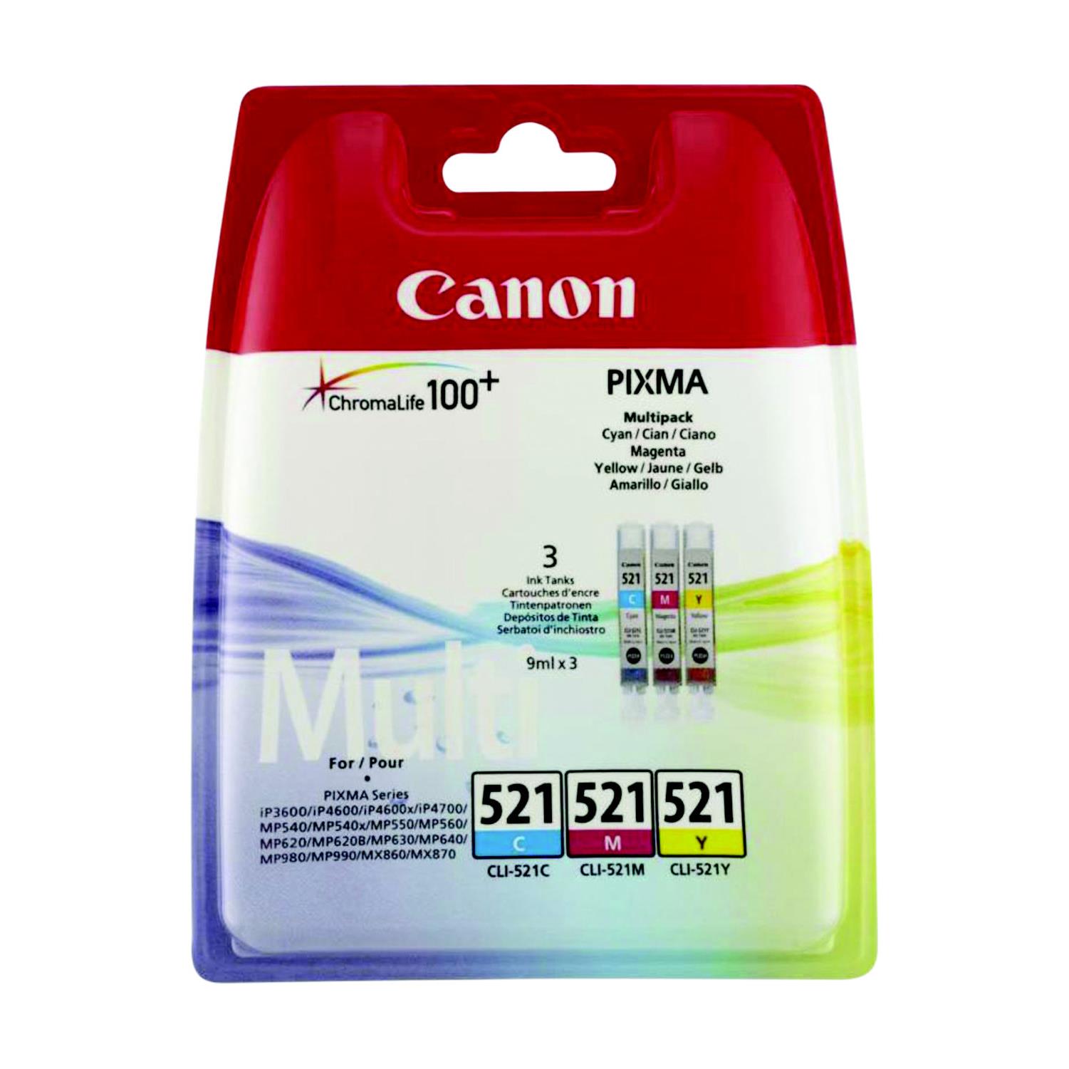 Cartouches pour imprimantes - Canon multipack de cartouches d'encre couleur cli-521 c/m/y