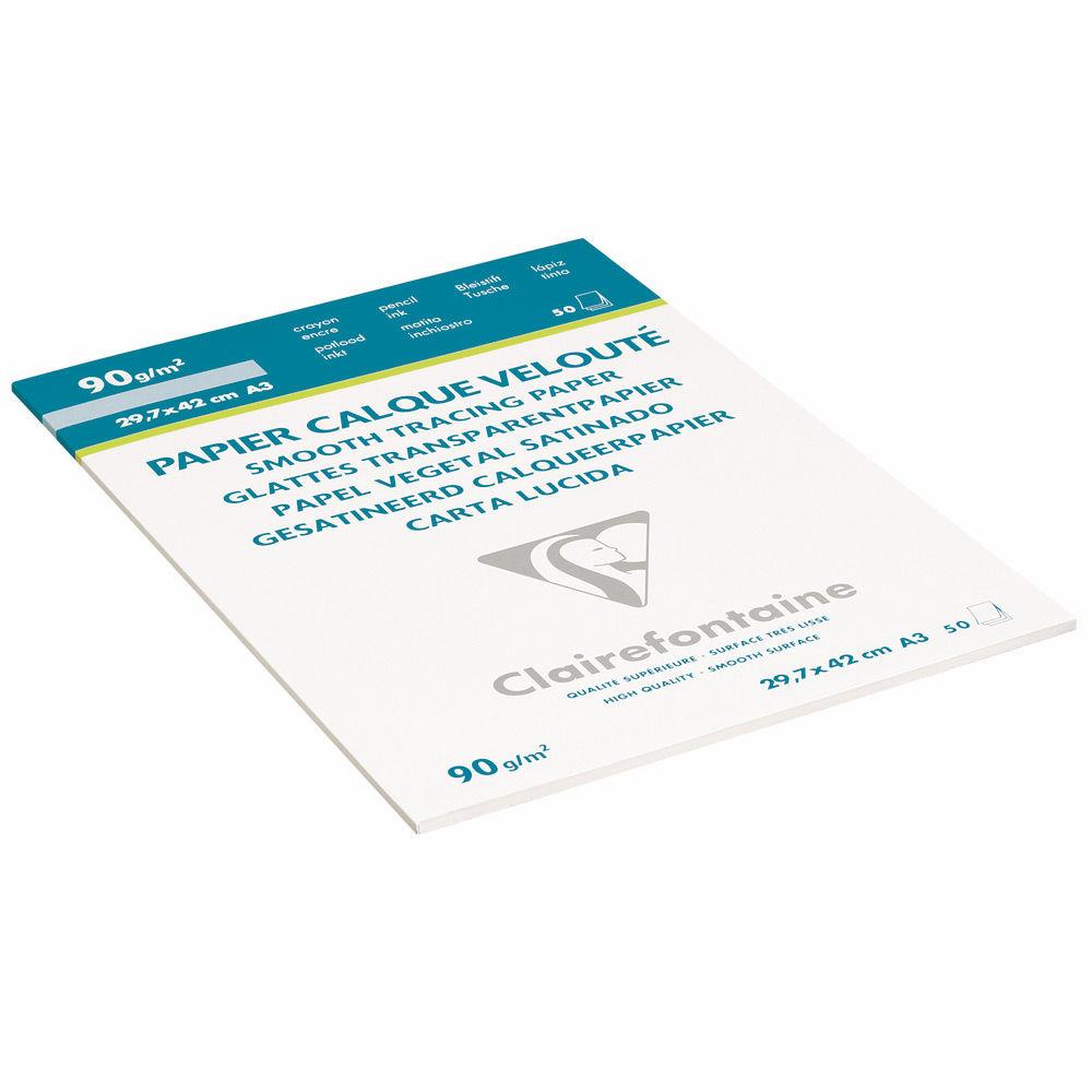 Papier calque velout A3 Clairefontaine pour traceur - 90g - pochette de 50 feuilles