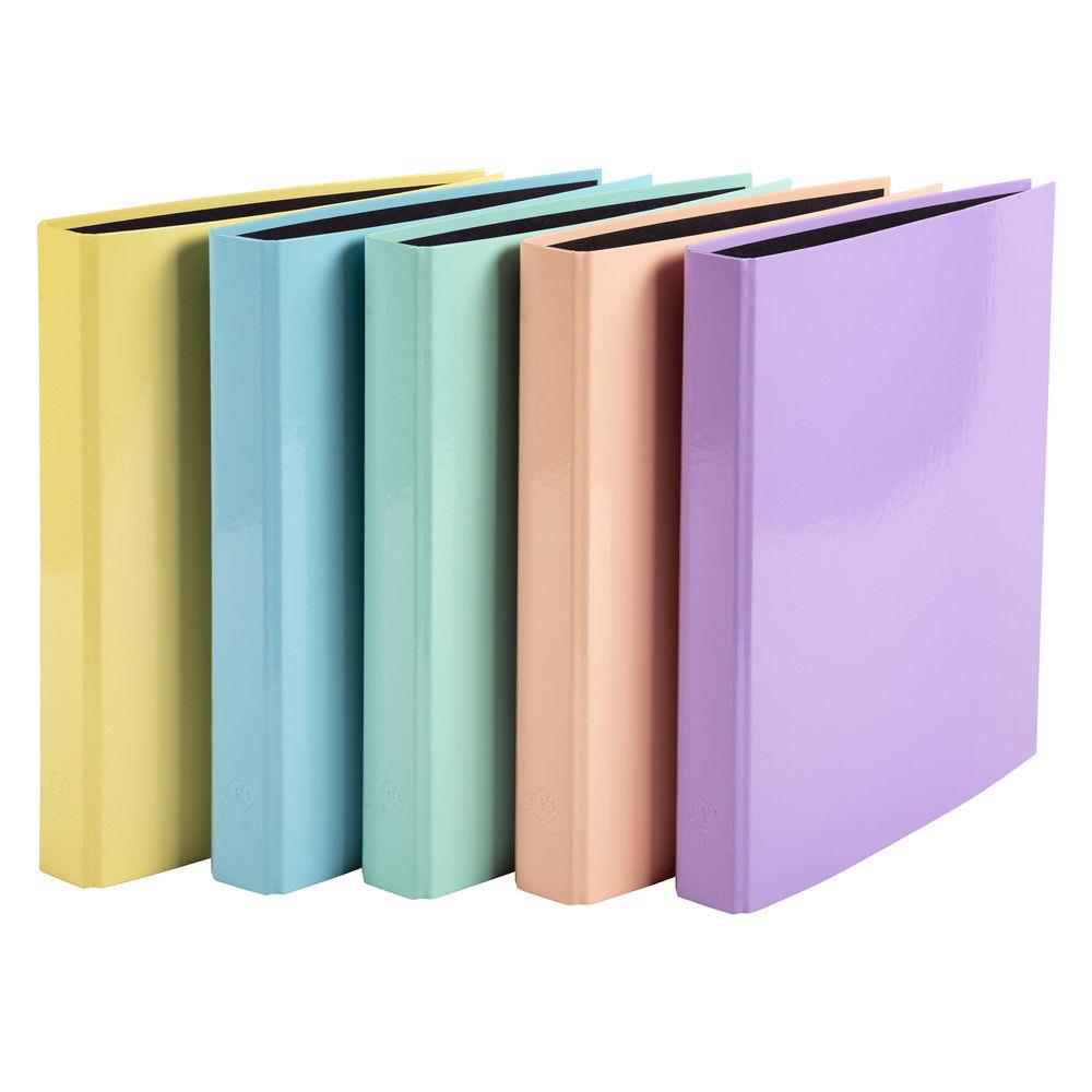 Classeur 4 anneaux en D A4 Exacompta Aquarel carton recouvert papier pellicul  - Dos 4 cm - Coloris assortis pastel