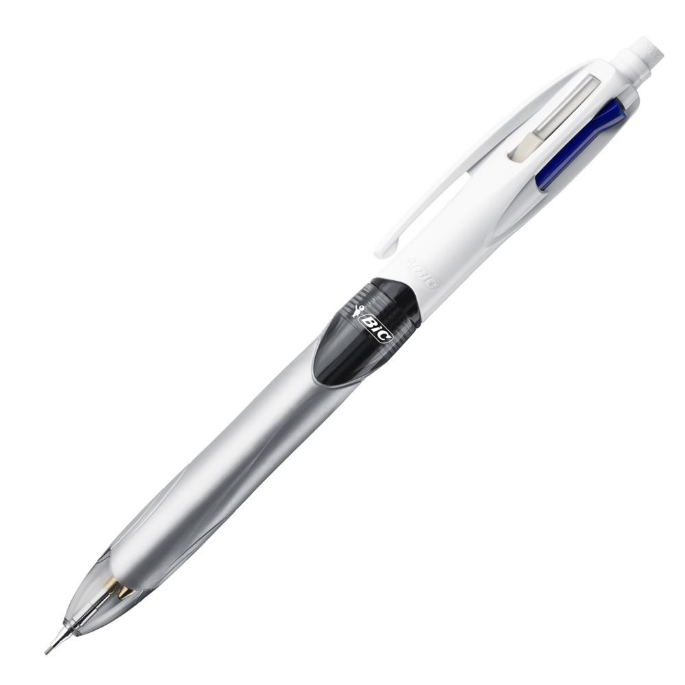 Stylo bille 4 couleurs Multifonction Bic - noir/bleu/rouge + mine graphite - gomme intgre