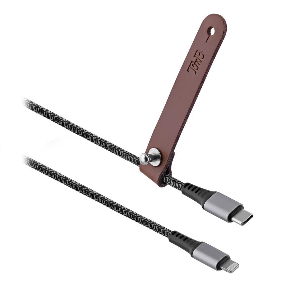 C�ble USB-C TNB vers Lightning avec attache cuir - 1,5 m - Aluminium Gris sid�ral