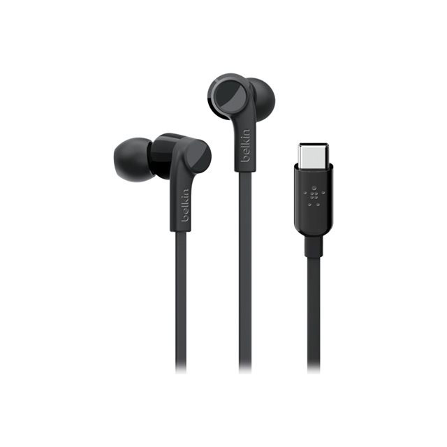 Belkin ROCKSTAR - couteurs avec micro - intra-auriculaire - filaire - USB-C - isolation acoustique - noir
