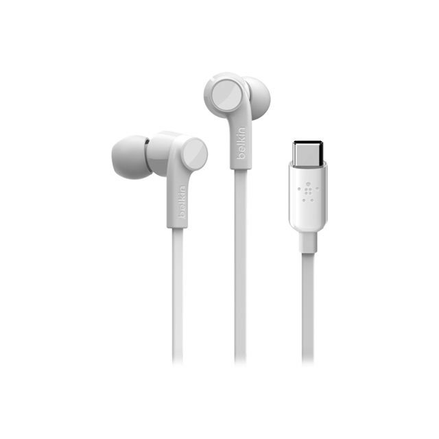 Belkin ROCKSTAR - couteurs avec micro - intra-auriculaire - filaire - USB-C - isolation acoustique - blanc