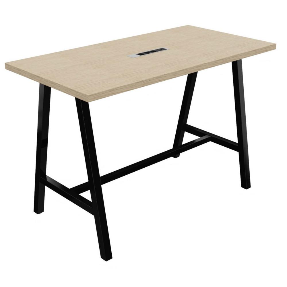 Table haute de confrence Prisme L160 x L80 cm avec lectrification - Chne pieds arche mtal Noir