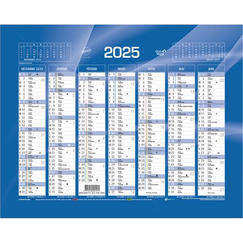 Calendrier - 7 mois par face - format: 21x27 cm - bleu
